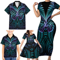 Suicide Prevention New Zealand Family Matching Short Sleeve Bodycon Dress and Hawaiian Shirt Aotearoa Maori Butterfly Mix Silver Fern - Polynesian Pride