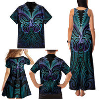 Suicide Prevention New Zealand Family Matching Tank Maxi Dress and Hawaiian Shirt Aotearoa Maori Butterfly Mix Silver Fern - Polynesian Pride
