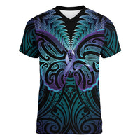 Suicide Prevention New Zealand Women V-Neck T-Shirt Aotearoa Maori Butterfly Mix Silver Fern - Polynesian Pride