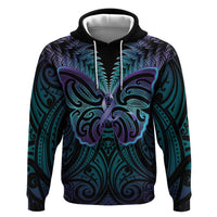 Suicide Prevention New Zealand Zip Hoodie Aotearoa Maori Butterfly Mix Silver Fern - Polynesian Pride