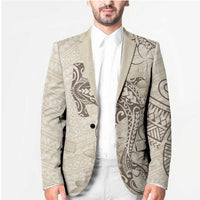 Beige Hawaii Blazer Hammerhead Shark Tattoo Curve Polynesian - Polynesian Pride