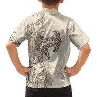 Beige Hawaii Kid Hawaiian Shirt Hammerhead Shark Tattoo Curve Polynesian - Polynesian Pride
