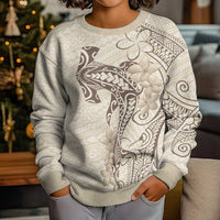 Beige Hawaii Kid Ugly Christmas Sweater Hammerhead Shark Tattoo Curve Polynesian - Polynesian Pride