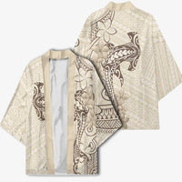 Beige Hawaii Kimono Hammerhead Shark Tattoo Curve Polynesian - Polynesian Pride