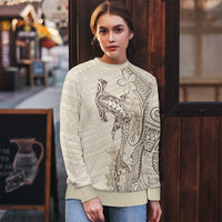 Beige Hawaii Ugly Christmas Sweater Hammerhead Shark Tattoo Curve Polynesian - Polynesian Pride