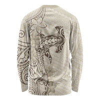 Beige Hawaii Long Sleeve Shirt Hammerhead Shark Tattoo Curve Polynesian - Polynesian Pride