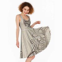 Beige Hawaii Midi Dress Hammerhead Shark Tattoo Curve Polynesian - Polynesian Pride