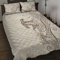 Beige Hawaii Quilt Bed Set Hammerhead Shark Tattoo Curve Polynesian - Polynesian Pride
