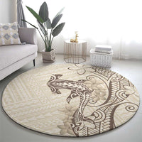 Beige Hawaii Round Carpet Hammerhead Shark Tattoo Curve Polynesian - Polynesian Pride
