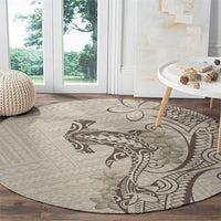 Beige Hawaii Round Carpet Hammerhead Shark Tattoo Curve Polynesian - Polynesian Pride