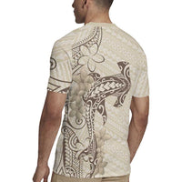 Beige Hawaii Rugby Jersey Hammerhead Shark Tattoo Curve Polynesian - Polynesian Pride