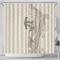Beige Hawaii Shower Curtain Hammerhead Shark Tattoo Curve Polynesian - Polynesian Pride