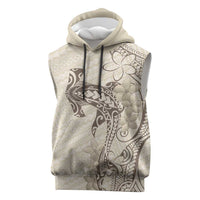 Beige Hawaii Sleeveless Hoodie Hammerhead Shark Tattoo Curve Polynesian LT14 Beige - Polynesian Pride
