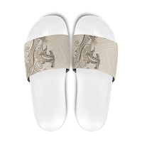 Beige Hawaii Slide Sandals Hammerhead Shark Tattoo Curve Polynesian - Polynesian Pride