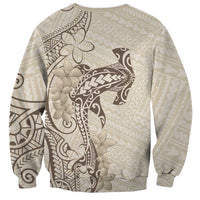 Beige Hawaii Sweatshirt Hammerhead Shark Tattoo Curve Polynesian - Polynesian Pride