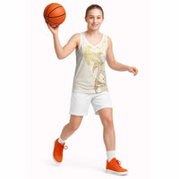 Gold and White Hawaii Basketball Jersey Hammerhead Shark Tattoo Curve Polynesian - Polynesian Pride