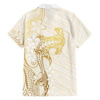 Gold and White Hawaii Hawaiian Shirt Hammerhead Shark Tattoo Curve Polynesian - Polynesian Pride