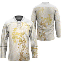 Gold and White Hawaii Hockey Jersey Hammerhead Shark Tattoo Curve Polynesian - Polynesian Pride