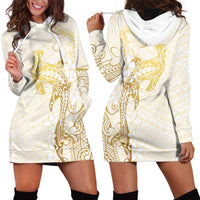 Gold and White Hawaii Hoodie Dress Hammerhead Shark Tattoo Curve Polynesian - Polynesian Pride
