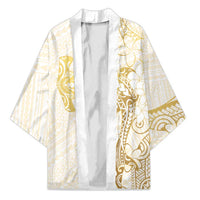 Gold and White Hawaii Kimono Hammerhead Shark Tattoo Curve Polynesian - Polynesian Pride