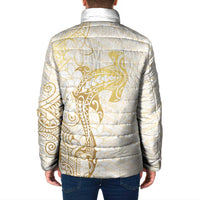 Gold and White Hawaii Padded Jacket Hammerhead Shark Tattoo Curve Polynesian - Polynesian Pride