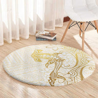 Gold and White Hawaii Round Carpet Hammerhead Shark Tattoo Curve Polynesian - Polynesian Pride
