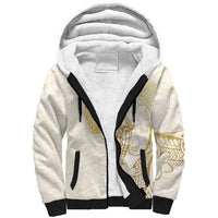 Gold and White Hawaii Sherpa Hoodie Hammerhead Shark Tattoo Curve Polynesian - Polynesian Pride