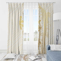 Gold and White Hawaii Window Curtain Hammerhead Shark Tattoo Curve Polynesian - Polynesian Pride