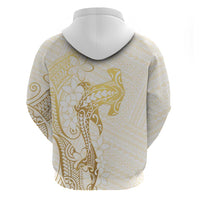 Gold and White Hawaii Zip Hoodie Hammerhead Shark Tattoo Curve Polynesian - Polynesian Pride