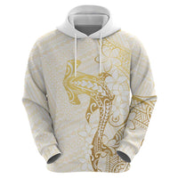 Gold and White Hawaii Zip Hoodie Hammerhead Shark Tattoo Curve Polynesian - Polynesian Pride