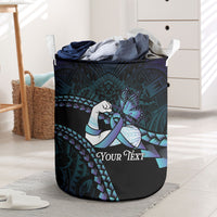 Personalised Polynesia Suicide Prevention Month Laundry Basket Brave Strong Butterfly Teal Purple Ribbon