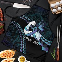 Personalised Polynesia Suicide Prevention Month Apron Brave Strong Butterfly Teal Purple Ribbon