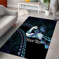 Personalised Polynesia Suicide Prevention Month Area Rug Brave Strong Butterfly Teal Purple Ribbon