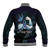 Personalised Polynesia Suicide Prevention Month Baseball Jacket Brave Strong Butterfly Teal Purple Ribbon