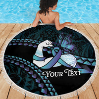 Personalised Polynesia Suicide Prevention Month Beach Blanket Brave Strong Butterfly Teal Purple Ribbon