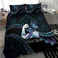 Personalised Polynesia Suicide Prevention Month Bedding Set Brave Strong Butterfly Teal Purple Ribbon