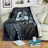 Personalised Polynesia Suicide Prevention Month Blanket Brave Strong Butterfly Teal Purple Ribbon