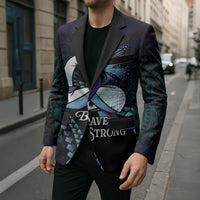 Personalised Polynesia Suicide Prevention Month Blazer Brave Strong Butterfly Teal Purple Ribbon
