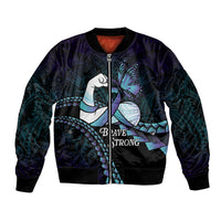 Personalised Polynesia Suicide Prevention Month Bomber Jacket Brave Strong Butterfly Teal Purple Ribbon