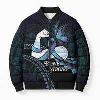 Personalised Polynesia Suicide Prevention Month Bomber Puffer Jacket Brave Strong Butterfly Teal Purple Ribbon