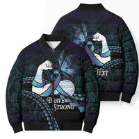 Personalised Polynesia Suicide Prevention Month Bomber Puffer Jacket Brave Strong Butterfly Teal Purple Ribbon