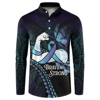 Personalised Polynesia Suicide Prevention Month Button Sweatshirt Brave Strong Butterfly Teal Purple Ribbon