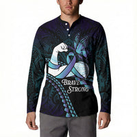 Personalised Polynesia Suicide Prevention Month Button Sweatshirt Brave Strong Butterfly Teal Purple Ribbon