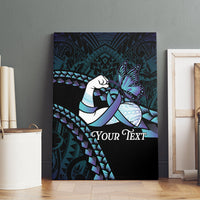 Personalised Polynesia Suicide Prevention Month Canvas Wall Art Brave Strong Butterfly Teal Purple Ribbon