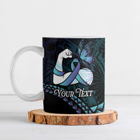 Personalised Polynesia Suicide Prevention Month Ceramic Mug Brave Strong Butterfly Teal Purple Ribbon