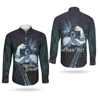 Personalised Polynesia Suicide Prevention Month Couples Matching Short Sleeve Bodycon Dress and Long Sleeve Button Shirt Brave Strong Butterfly Teal Purple Ribbon