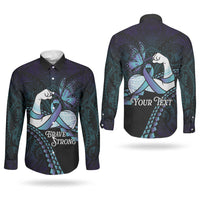 Personalised Polynesia Suicide Prevention Month Couples Matching Summer Maxi Dress and Long Sleeve Button Shirt Brave Strong Butterfly Teal Purple Ribbon