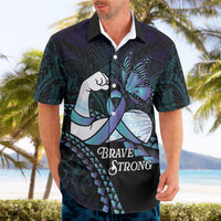 Personalised Polynesia Suicide Prevention Month Hawaiian Shirt Brave Strong Butterfly Teal Purple Ribbon