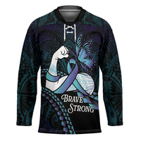 Personalised Polynesia Suicide Prevention Month Hockey Jersey Brave Strong Butterfly Teal Purple Ribbon