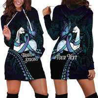 Personalised Polynesia Suicide Prevention Month Hoodie Dress Brave Strong Butterfly Teal Purple Ribbon